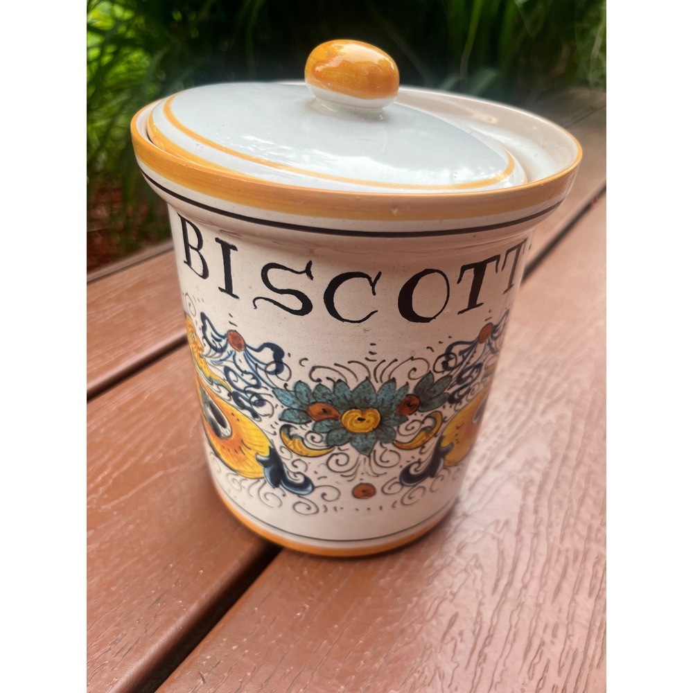 Deruta Italy Ceramic Biscotti Jar Raffaellesco Hand Painted Cookie Canister